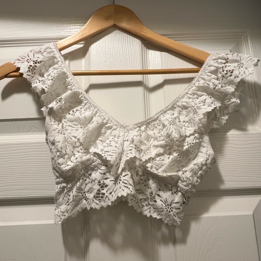 Aerie White Ruffled Crop Bralette